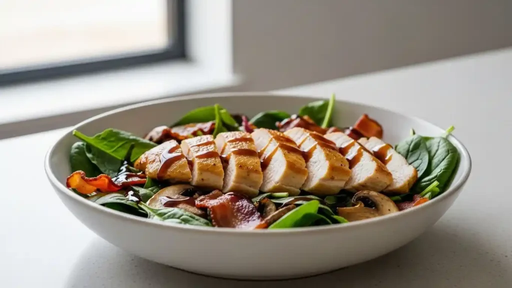 warm chicken salad with chicken bacon mushrooms and warm vinaigrette